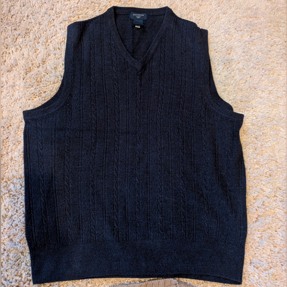 Dockers Sweater Vest Mens Large Acrylic V-Neck Preppy Golf Outdoor Navy Blue